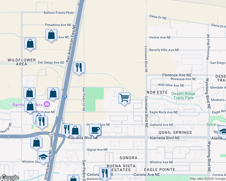 map of restaurants, bars, coffee shops, grocery stores, and more near 99999 Glendale Avenue Northeast in Albuquerque