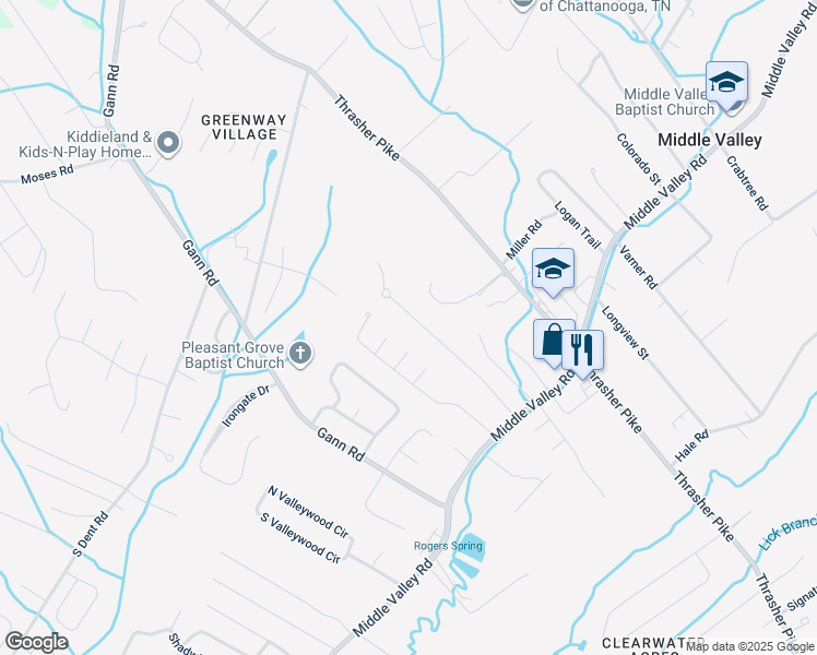 map of restaurants, bars, coffee shops, grocery stores, and more near 7330 Valley Lane in Middle Valley