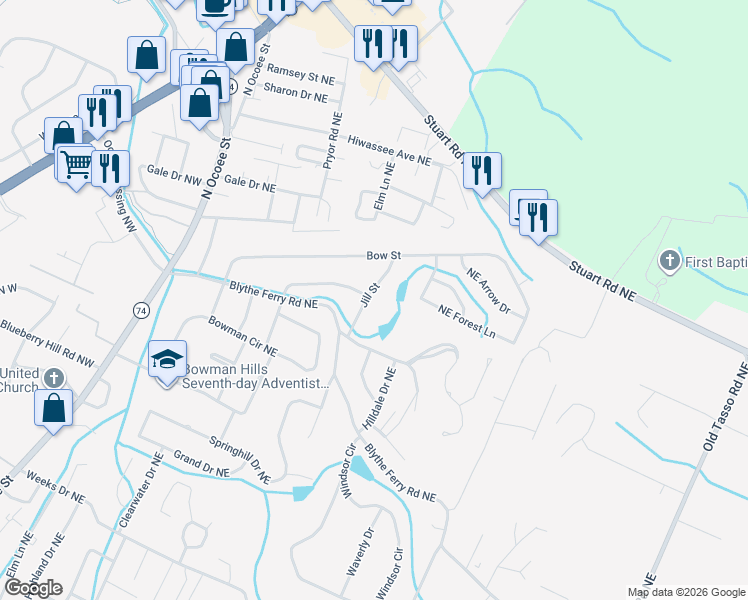map of restaurants, bars, coffee shops, grocery stores, and more near 3810 Jill Street in Cleveland