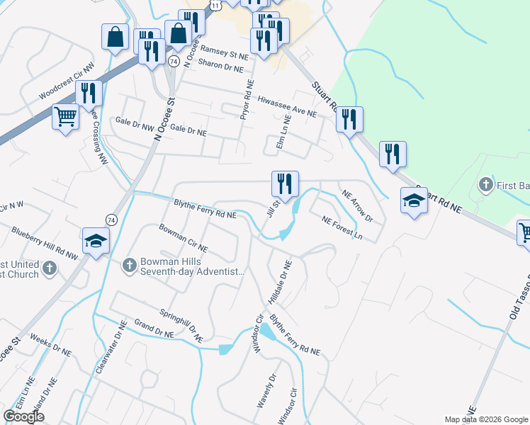 map of restaurants, bars, coffee shops, grocery stores, and more near 3810 Jill Street in Cleveland