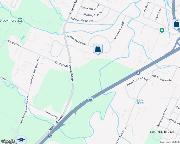 map of restaurants, bars, coffee shops, grocery stores, and more near 1650 Freewill Road Northwest in Cleveland