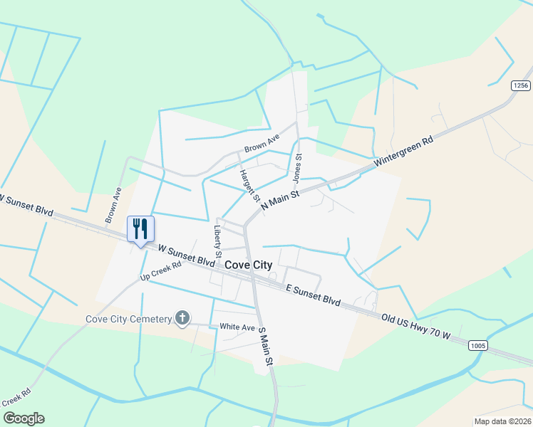 map of restaurants, bars, coffee shops, grocery stores, and more near 500 North Main Street in Cove City