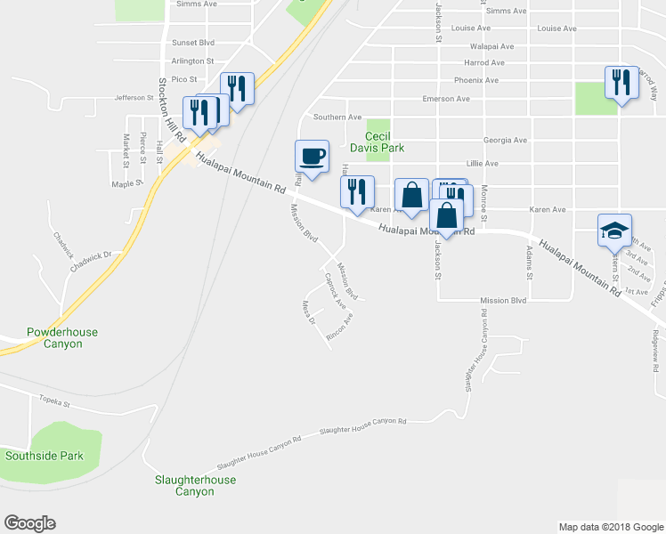 map of restaurants, bars, coffee shops, grocery stores, and more near 2257 Caprock Avenue in Kingman