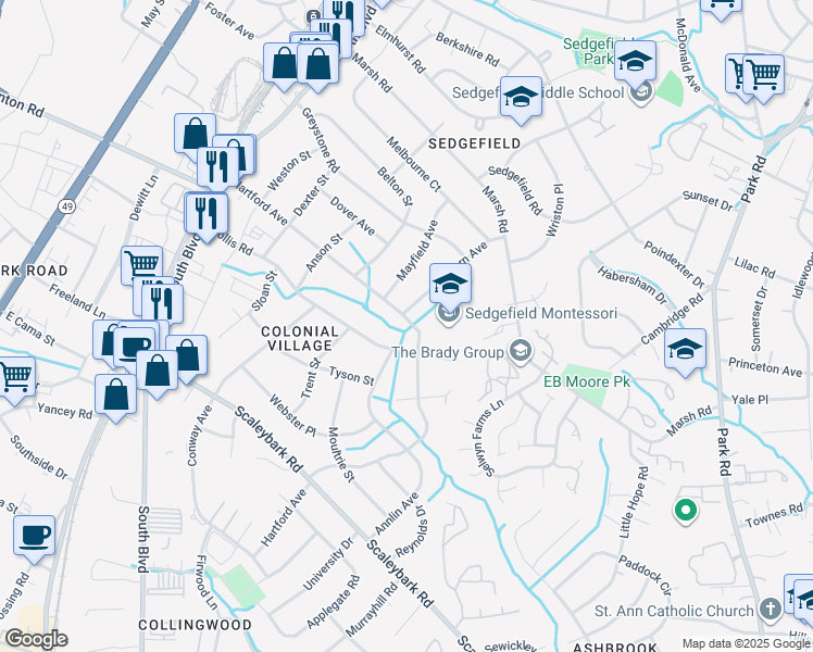 map of restaurants, bars, coffee shops, grocery stores, and more near 708 Hartford Avenue in Charlotte