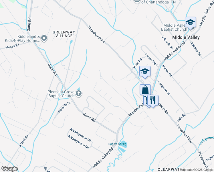 map of restaurants, bars, coffee shops, grocery stores, and more near 7330 Valley Lane in Middle Valley
