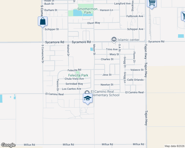 map of restaurants, bars, coffee shops, grocery stores, and more near 812 Jess Street in Arvin