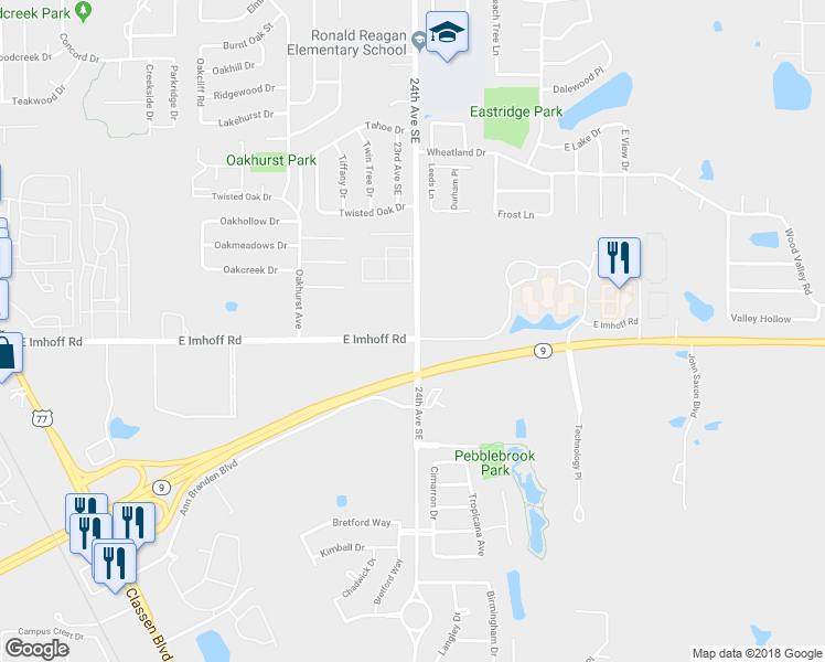 map of restaurants, bars, coffee shops, grocery stores, and more near 2048 24th Avenue Southeast in Norman