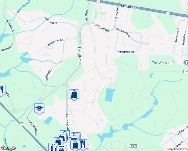 map of restaurants, bars, coffee shops, grocery stores, and more near 7 East Magnolia Court in Southern Pines