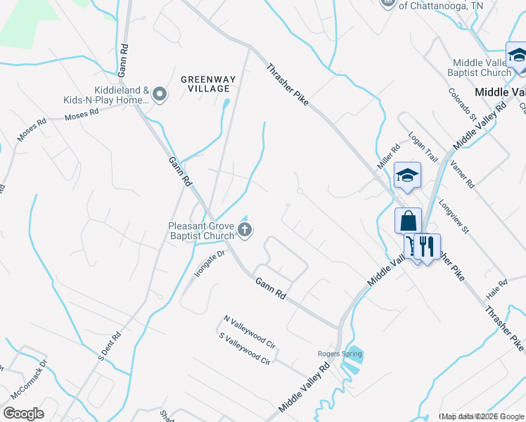 map of restaurants, bars, coffee shops, grocery stores, and more near 7640 Gann Road in Middle Valley