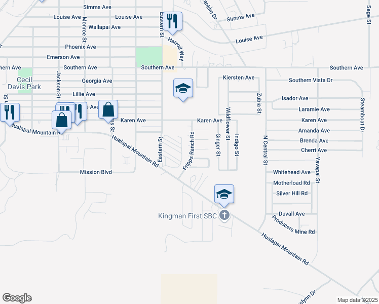 map of restaurants, bars, coffee shops, grocery stores, and more near 3047 Tiffany Lane in Kingman