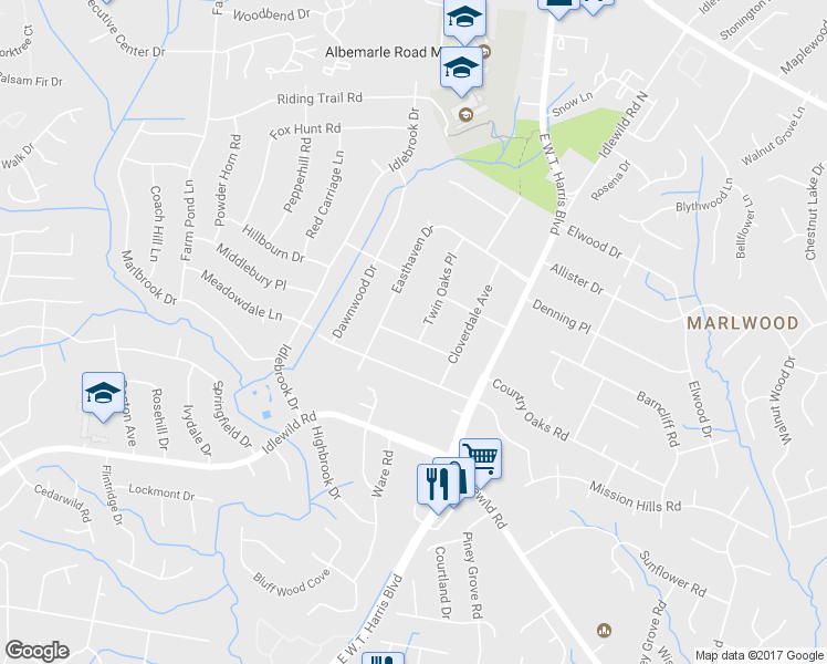 map of restaurants, bars, coffee shops, grocery stores, and more near 7829 Scottwood Terrace in Charlotte