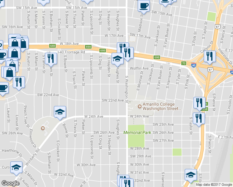 map of restaurants, bars, coffee shops, grocery stores, and more near in Amarillo