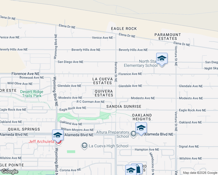 map of restaurants, bars, coffee shops, grocery stores, and more near 8205 Via Encantada Northeast in Albuquerque