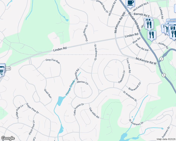 map of restaurants, bars, coffee shops, grocery stores, and more near 1 Bob O Link Road in Pinehurst