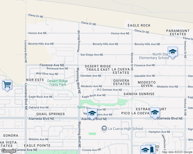map of restaurants, bars, coffee shops, grocery stores, and more near 9127 North Star Lane Northeast in Albuquerque