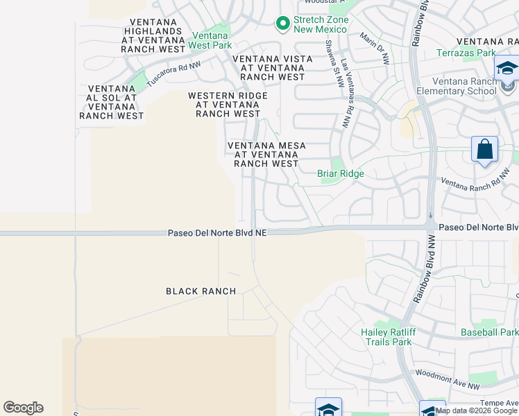 map of restaurants, bars, coffee shops, grocery stores, and more near 9505 Cerro Largo Place Northwest in Albuquerque