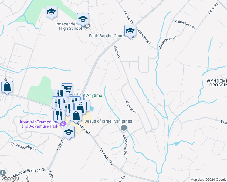 map of restaurants, bars, coffee shops, grocery stores, and more near 9209 Aylesbury Lane in Mint Hill