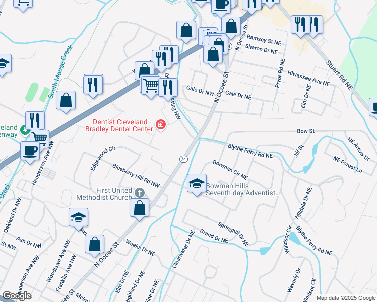 map of restaurants, bars, coffee shops, grocery stores, and more near 3678 North Ocoee Street in Cleveland