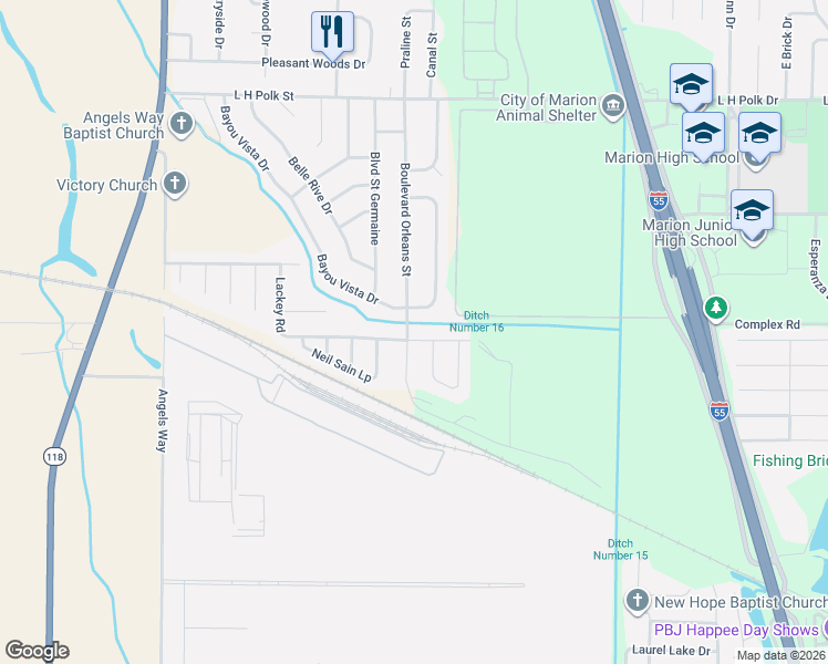 map of restaurants, bars, coffee shops, grocery stores, and more near 973 Lackey Road in Marion