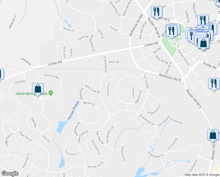 map of restaurants, bars, coffee shops, grocery stores, and more near 90 Tamarisk Lane in Pinehurst