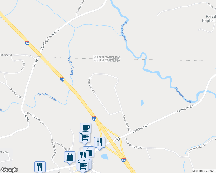 map of restaurants, bars, coffee shops, grocery stores, and more near 195 Earles Fort Rd in Landrum