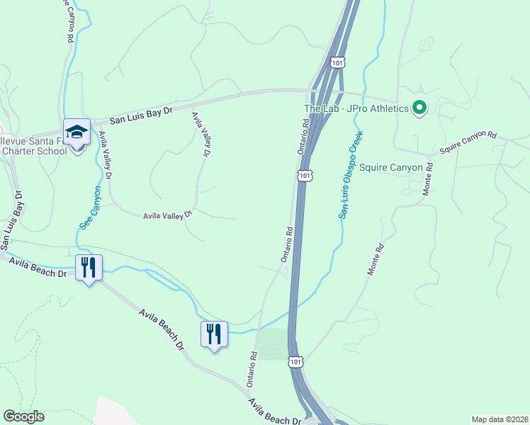 map of restaurants, bars, coffee shops, grocery stores, and more near 2 Alta Mira Lane in San Luis Obispo