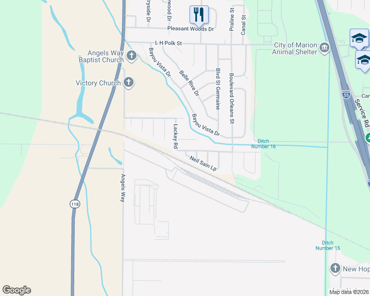 map of restaurants, bars, coffee shops, grocery stores, and more near 933 Lackey Road in Marion
