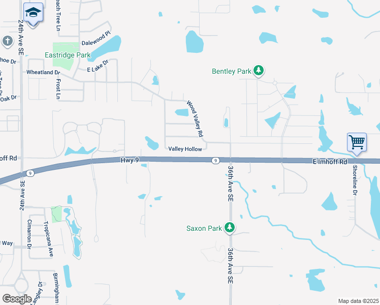 map of restaurants, bars, coffee shops, grocery stores, and more near 3316 Valley Hollow in Norman