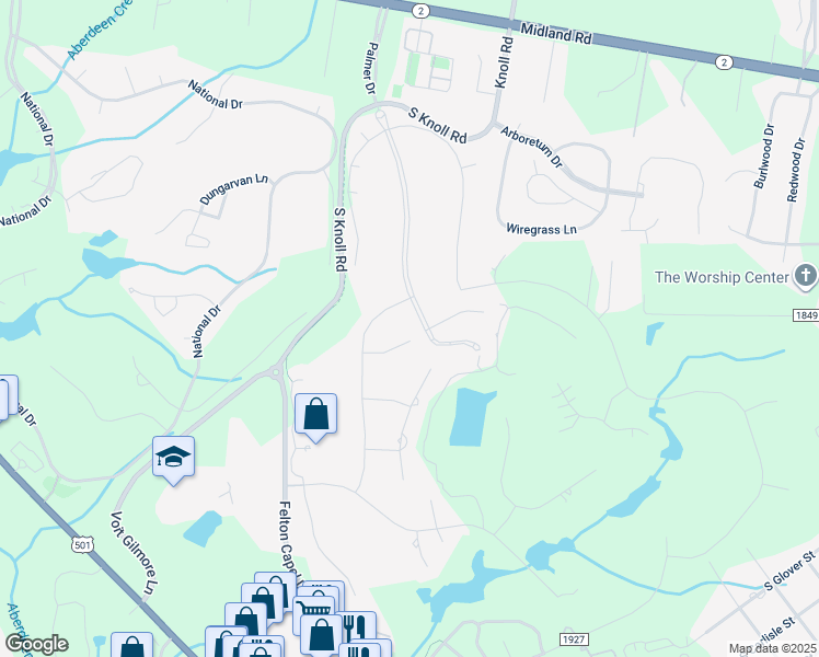 map of restaurants, bars, coffee shops, grocery stores, and more near 9 East Magnolia Court in Southern Pines