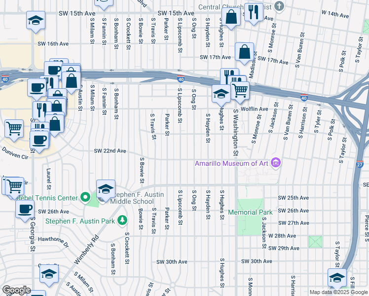 map of restaurants, bars, coffee shops, grocery stores, and more near 2111 South Lipscomb Street in Amarillo