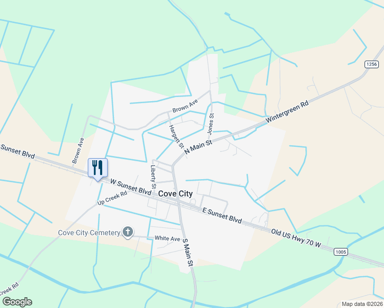 map of restaurants, bars, coffee shops, grocery stores, and more near 500 North Main Street in Cove City