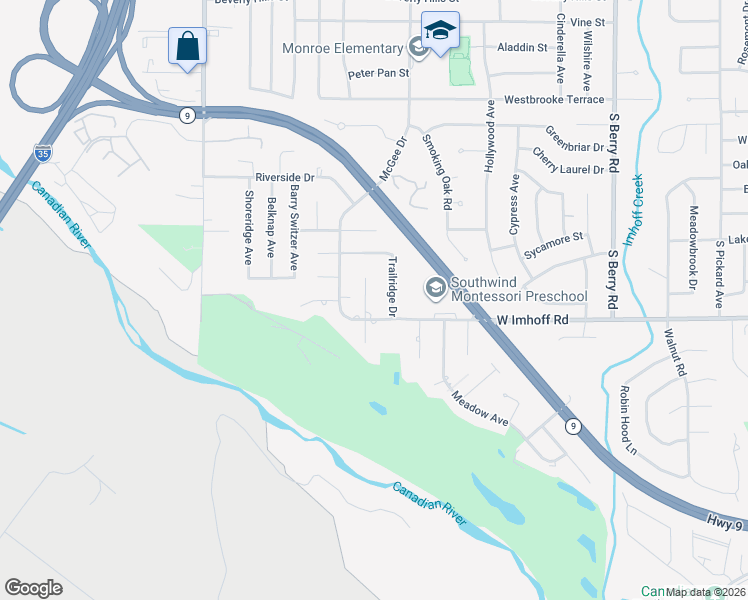 map of restaurants, bars, coffee shops, grocery stores, and more near 3000 Marigold Trail in Norman