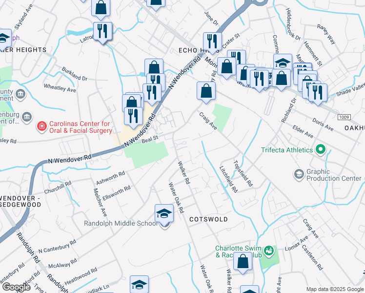 map of restaurants, bars, coffee shops, grocery stores, and more near 912 McAlway Road in Charlotte