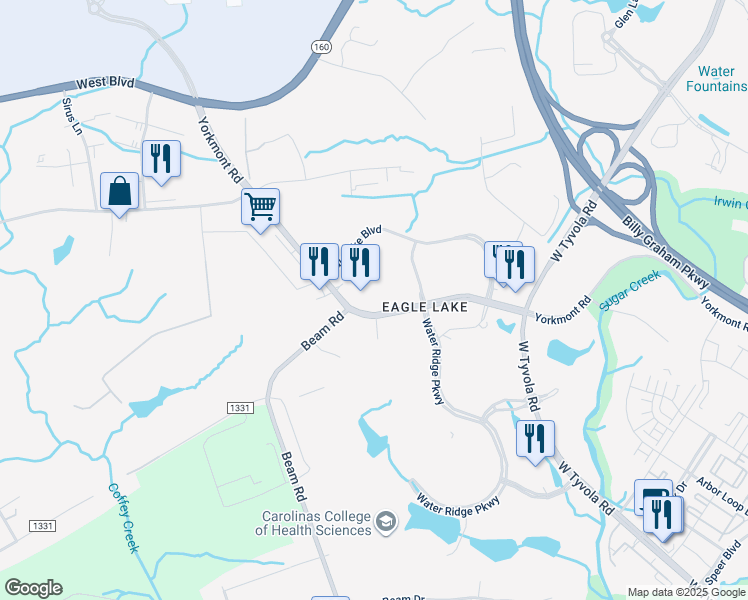 map of restaurants, bars, coffee shops, grocery stores, and more near 2770 Yorkmont Rd in Charlotte