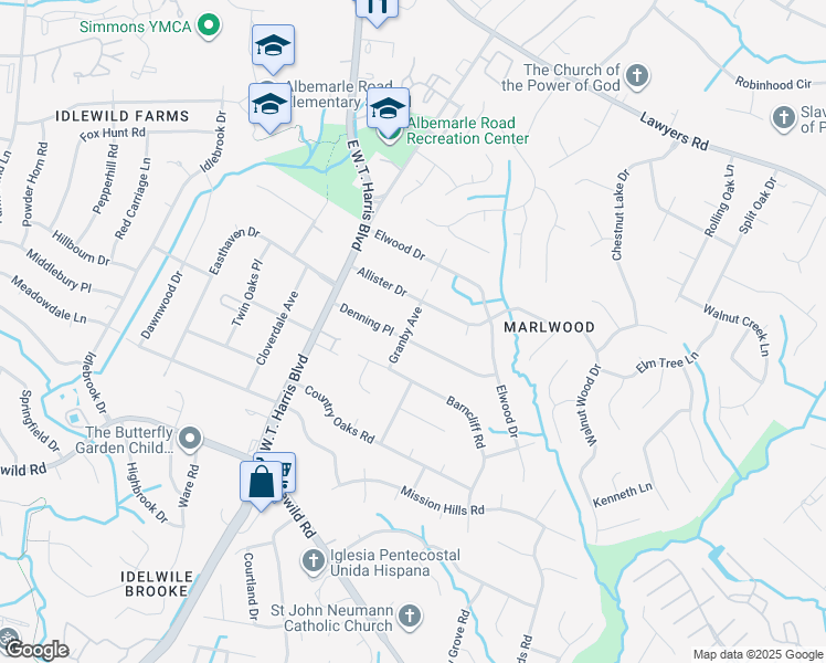 map of restaurants, bars, coffee shops, grocery stores, and more near 701 Denning Place in Charlotte