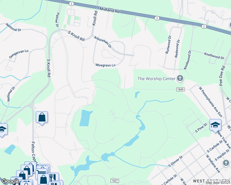 map of restaurants, bars, coffee shops, grocery stores, and more near 70 Plantation Drive in Southern Pines