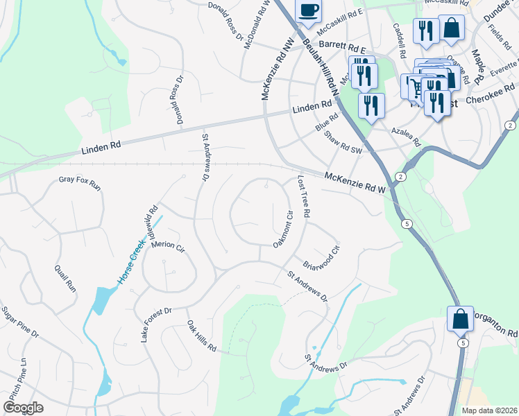 map of restaurants, bars, coffee shops, grocery stores, and more near 10 Meadowlark Lane in Pinehurst