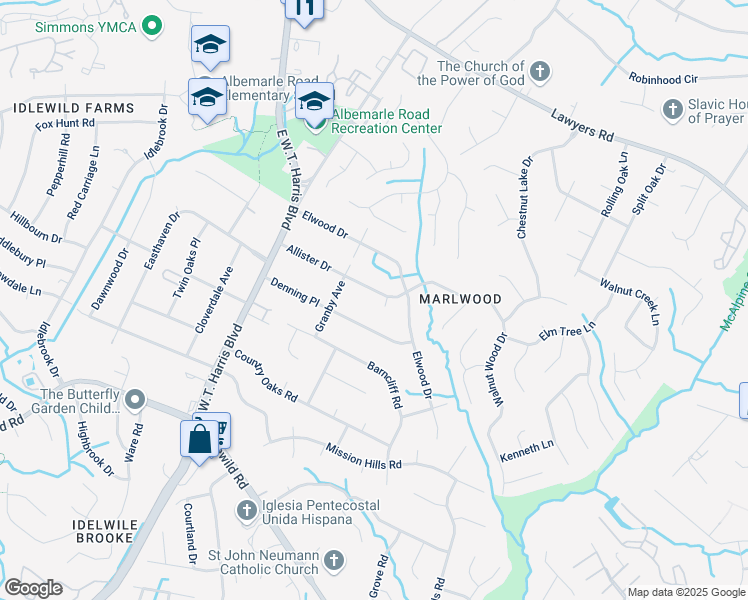 map of restaurants, bars, coffee shops, grocery stores, and more near 732 Allister Drive in Charlotte