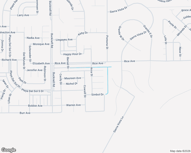 map of restaurants, bars, coffee shops, grocery stores, and more near Arca Court in California City