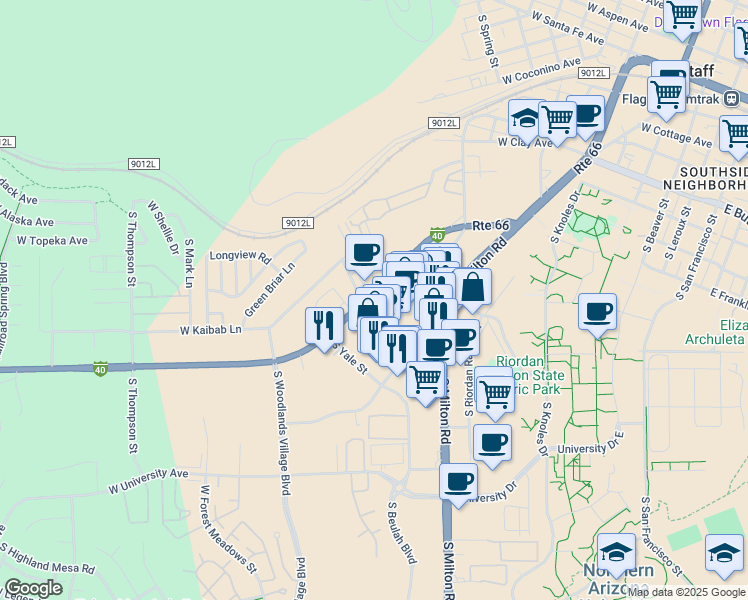map of restaurants, bars, coffee shops, grocery stores, and more near 1081 West Historic Route 66 in Flagstaff