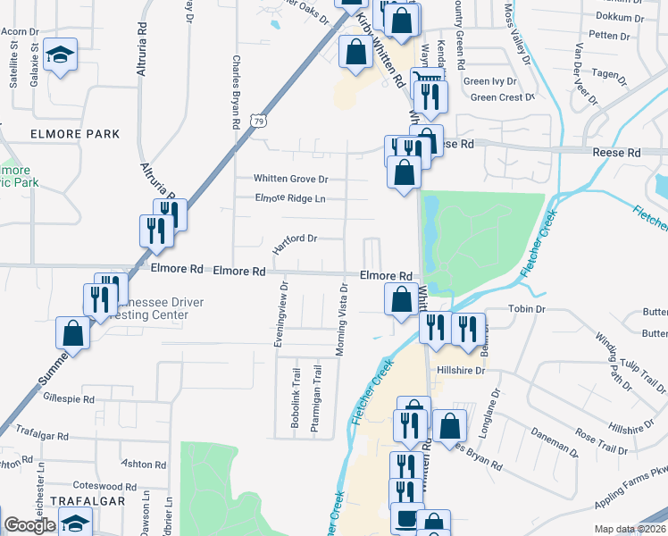 map of restaurants, bars, coffee shops, grocery stores, and more near 6684 Elmore Road in Memphis