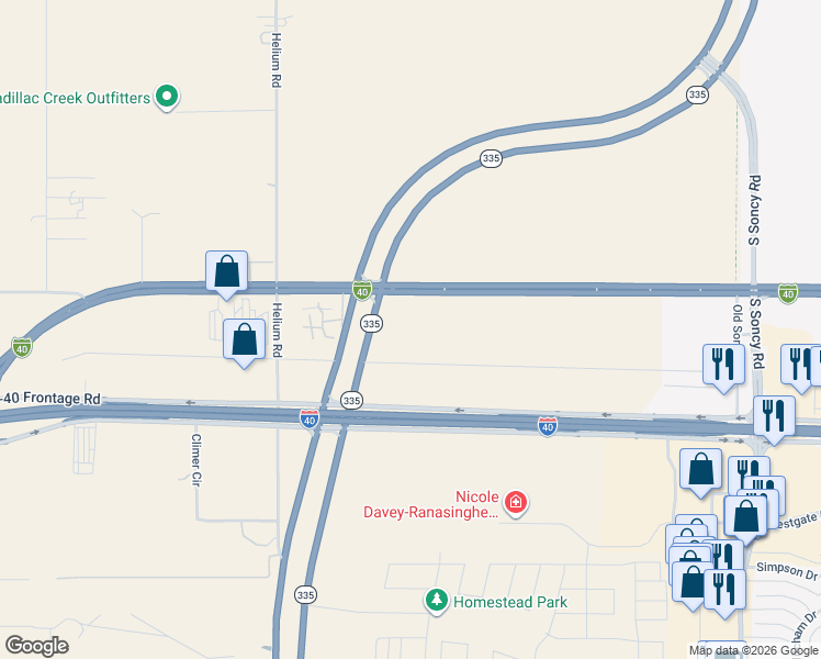 map of restaurants, bars, coffee shops, grocery stores, and more near 9701 Business Interstate 40 in Amarillo