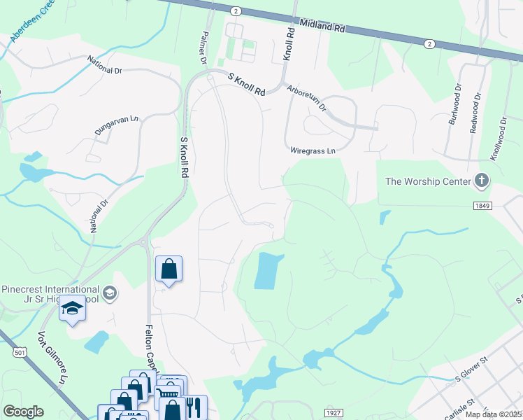map of restaurants, bars, coffee shops, grocery stores, and more near 122 Old Clubhouse Lane in Southern Pines