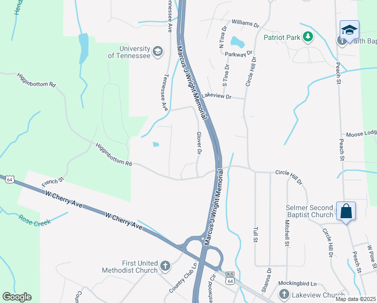 map of restaurants, bars, coffee shops, grocery stores, and more near 92 Glover Drive in Selmer