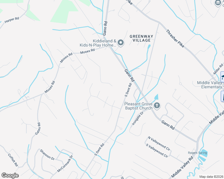 map of restaurants, bars, coffee shops, grocery stores, and more near 1250 Ivy Manor Court in Middle Valley