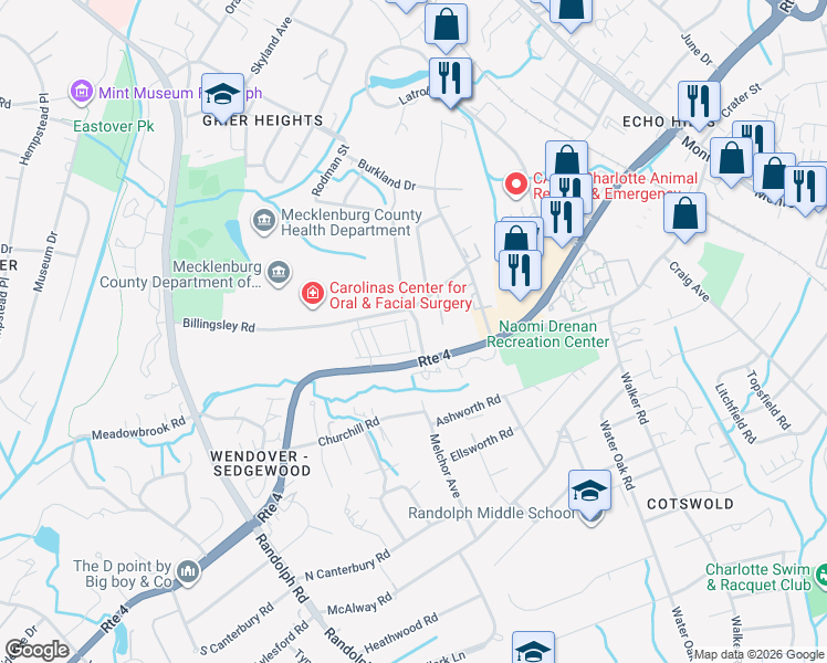 map of restaurants, bars, coffee shops, grocery stores, and more near in Charlotte