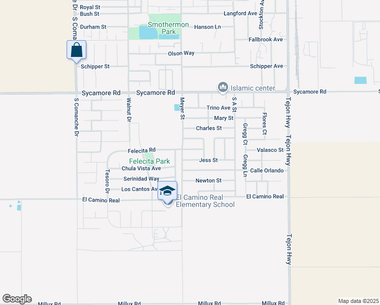 map of restaurants, bars, coffee shops, grocery stores, and more near 812 Jess Street in Arvin
