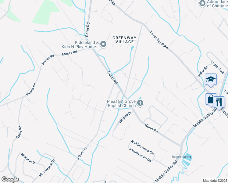 map of restaurants, bars, coffee shops, grocery stores, and more near 7510 S Dent Rd in Hixson