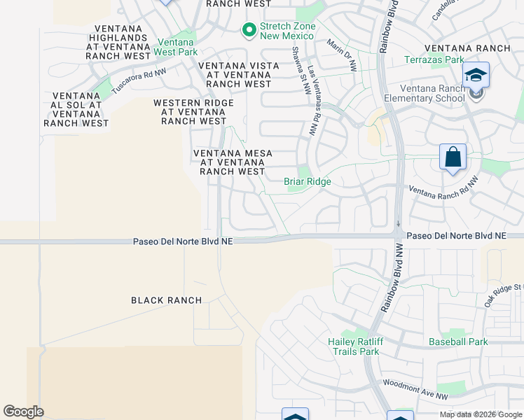 map of restaurants, bars, coffee shops, grocery stores, and more near 7800 Chaco Mesa Loop Northwest in Albuquerque