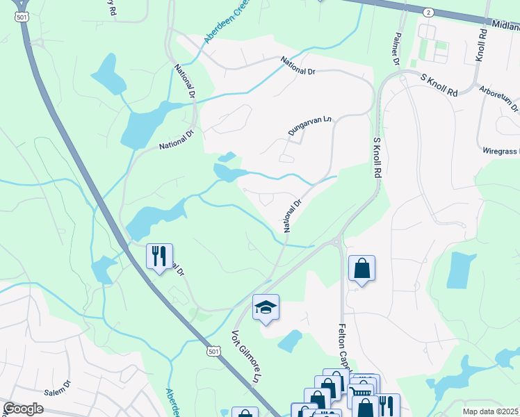 map of restaurants, bars, coffee shops, grocery stores, and more near 16 Fortrose Circle in Pinehurst